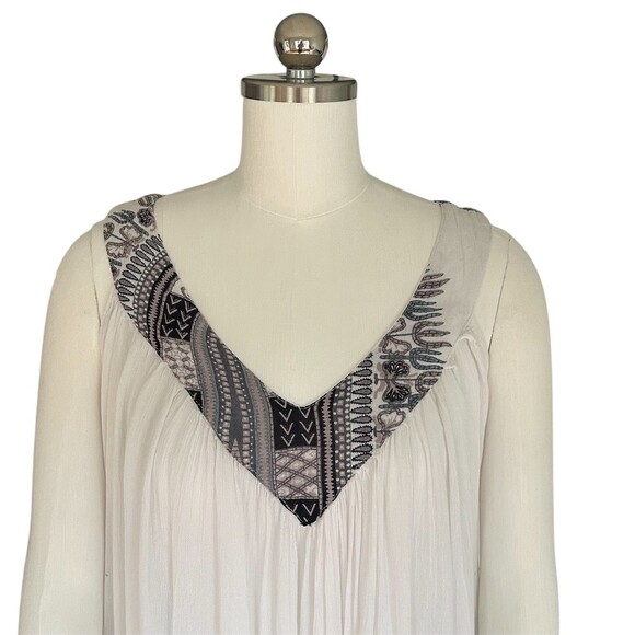 Zury Maxi Dress Womens One Size White Tribal Border Print V-Neck Sleeveless Boho - Picture 4 of 10